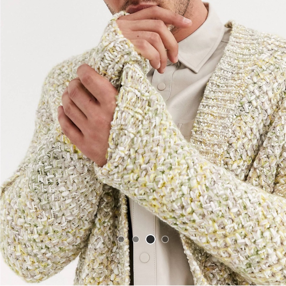 ASOS Design Heavyweight Cardigan in Textured Oatmeal Slub Yarn